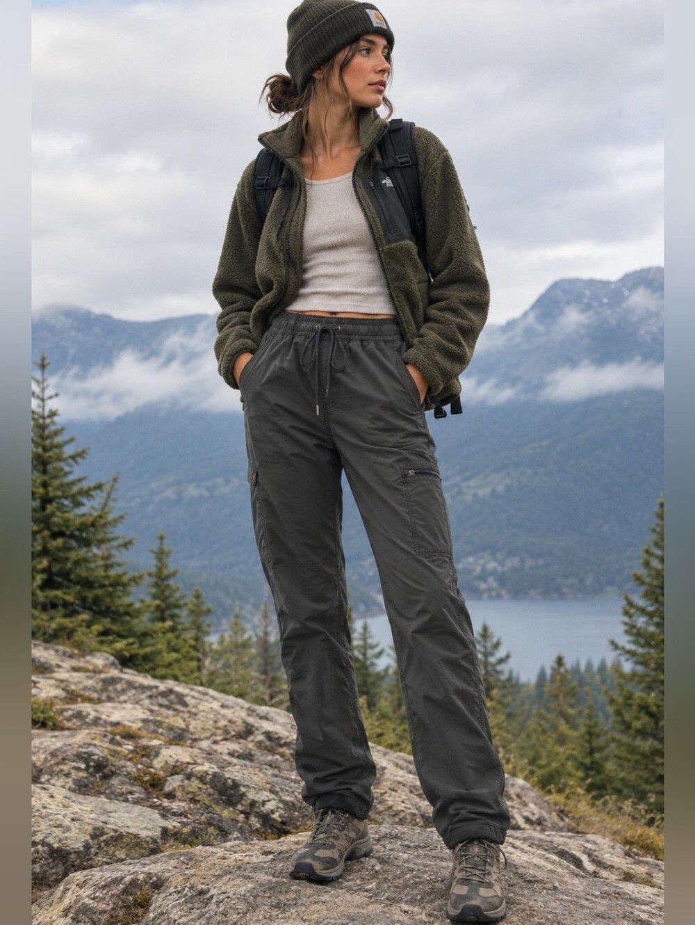 Eddie Bauer Women’s 10 Black Fleece Lined Cargo Pants Warm Outdoor Hiking Utilit